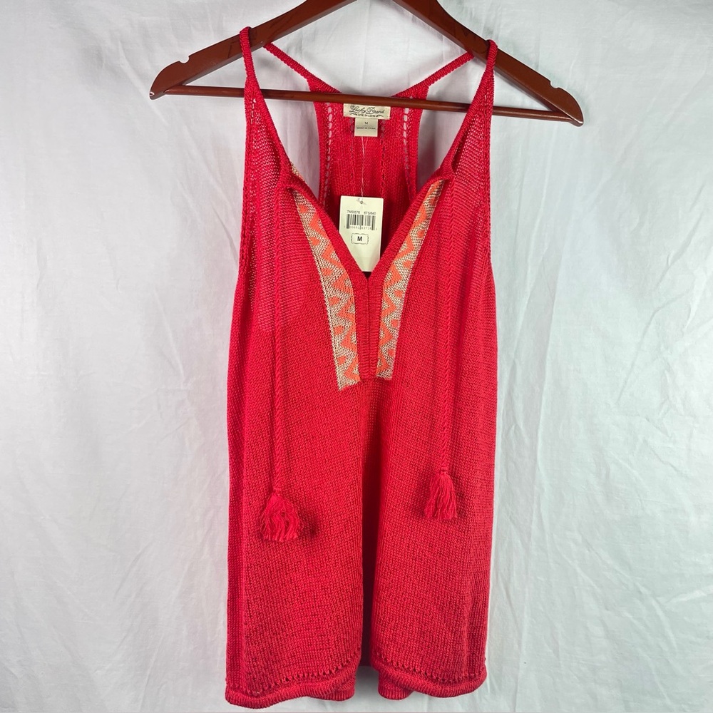 Lucky Brand Red Women Knitted Spaghetti Strap Tunic Tank Top Size M Festival NWT